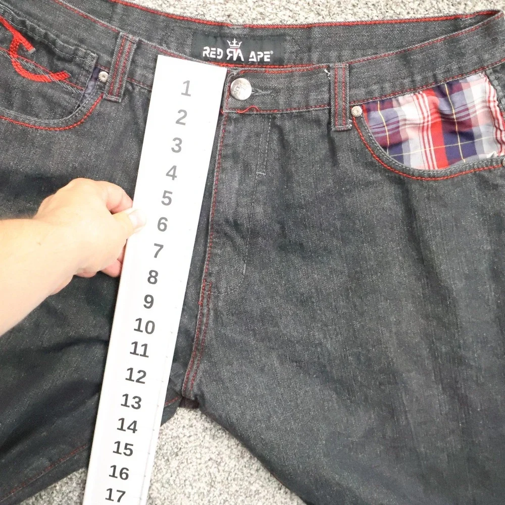 Red Ape Jeans Mens 38X29 wide leg baggy y2k Pants Red Stitching Streetwear